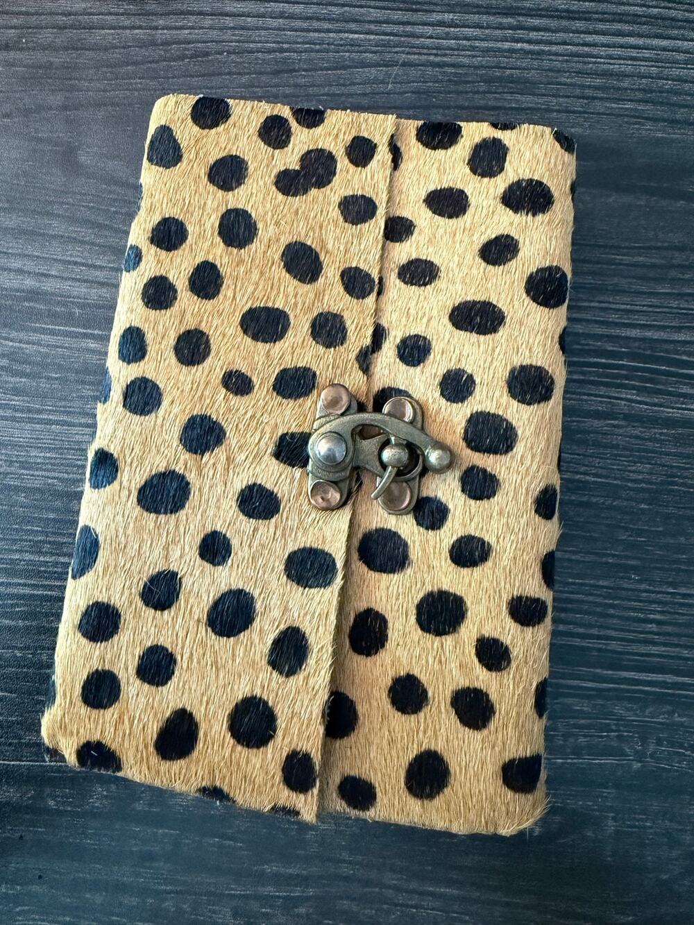 Handmade Raw Leather Spotted Fur Cover with Handmade Paper Journal